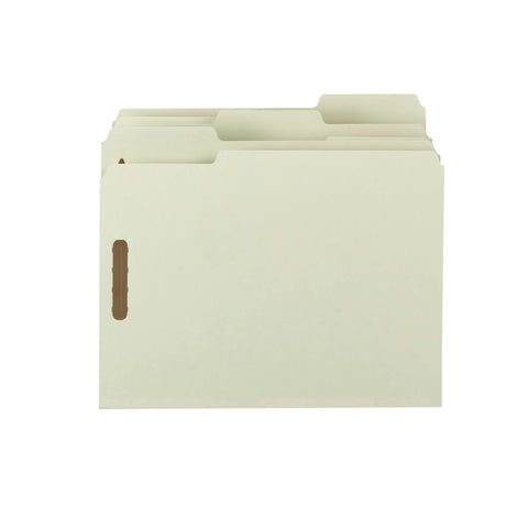 Smead 100% Recycled Pressboard Fastener File Folder, 2 Fasteners, 1/3-Cut Tab, 1" Expansion, Letter Size, Gray/Green, 25 per Box (15003)
