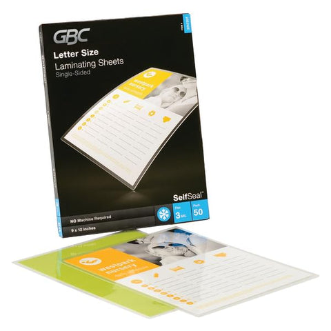 GBC Swingline Laminating Sheets, Self Adhesive Pouches, Letter Size, Glossy, 3 Mil, Self Seal, 50 Pack (3747307)