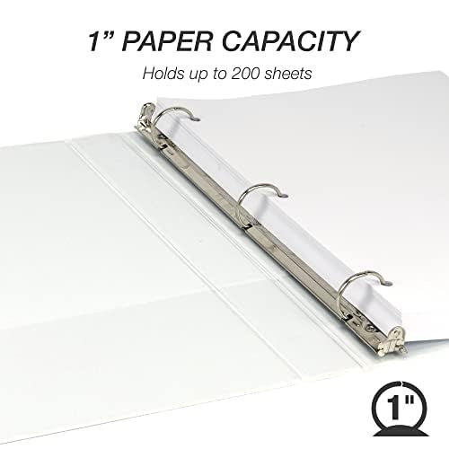 Samsill 1 Inch 3 Ring Binders, Economy Round Ring, Clear View Cover, 200 Sheet Capacity - for School, Home, Office - White, 6 Pack