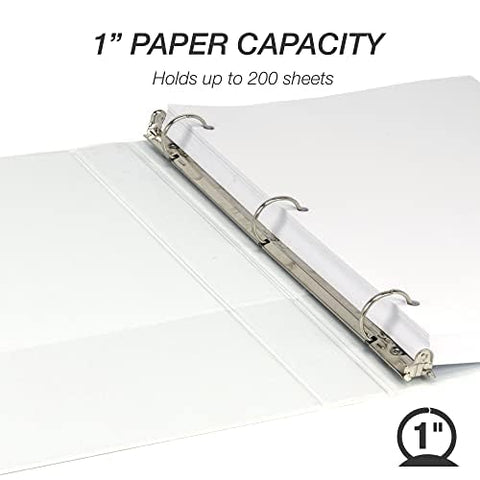 Samsill 1 Inch 3 Ring Binders, Economy Round Ring, Clear View Cover, 200 Sheet Capacity - for School, Home, Office - White, 6 Pack