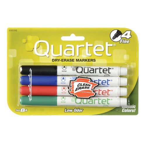 Quartet Classic Low Odor Dry-Erase Markers, Fine Point, 4-Marker Set, Assorted Colors (659520Q)