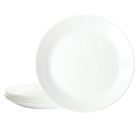 Gibson Home Ultra Round 6 Pieces 10 Inch Opal Glass Crack and Chip Resistant Dishes, Lightweight Round Dinnerware Set Plates, Microwave & Dishwasher Safe
