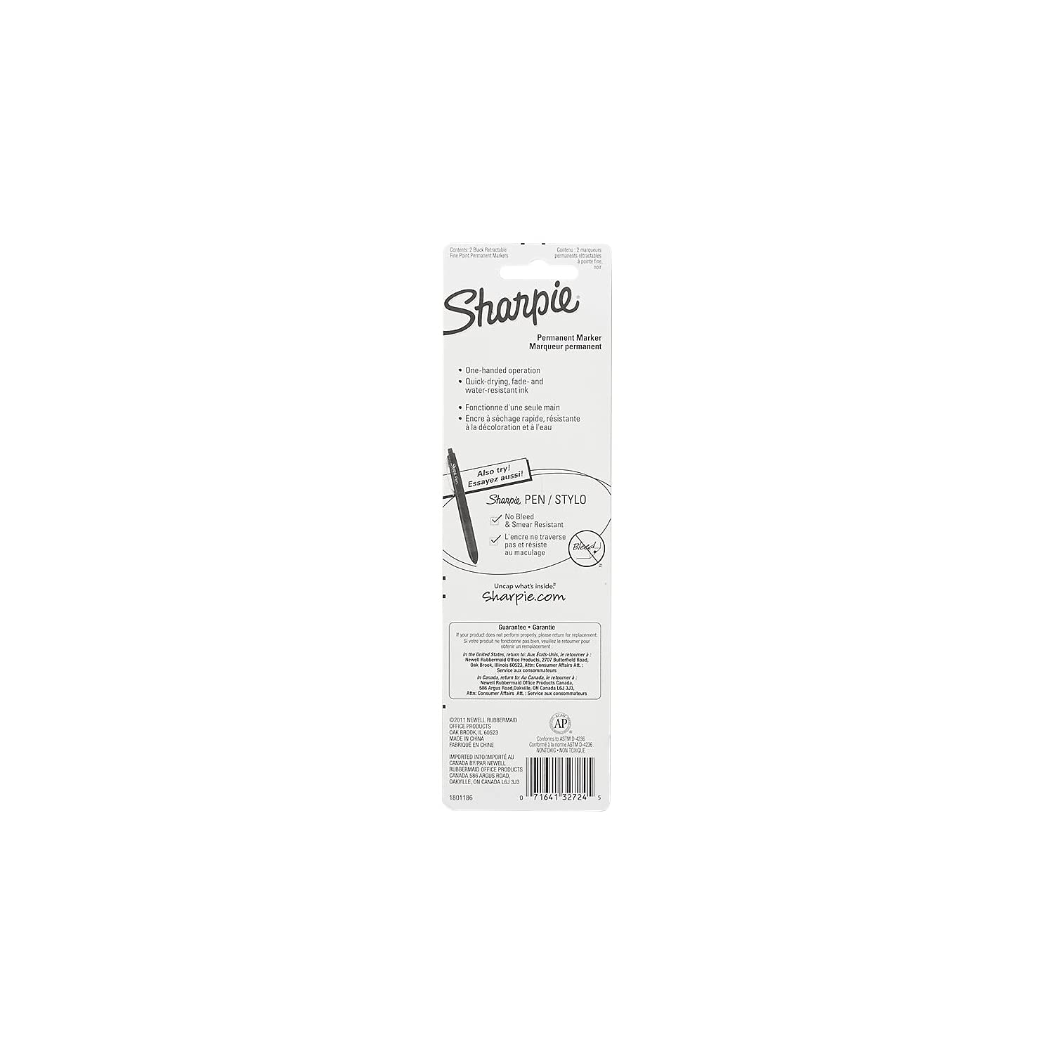 Sharpie Retractable Fine Point Permanent Markers, Black Color, 2-Units per Pack (1-Pack) Model 32724