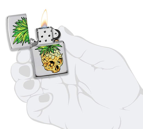 Zippo Leaf Skull Pineapple Design High Polish Chrome Pocket Lighter