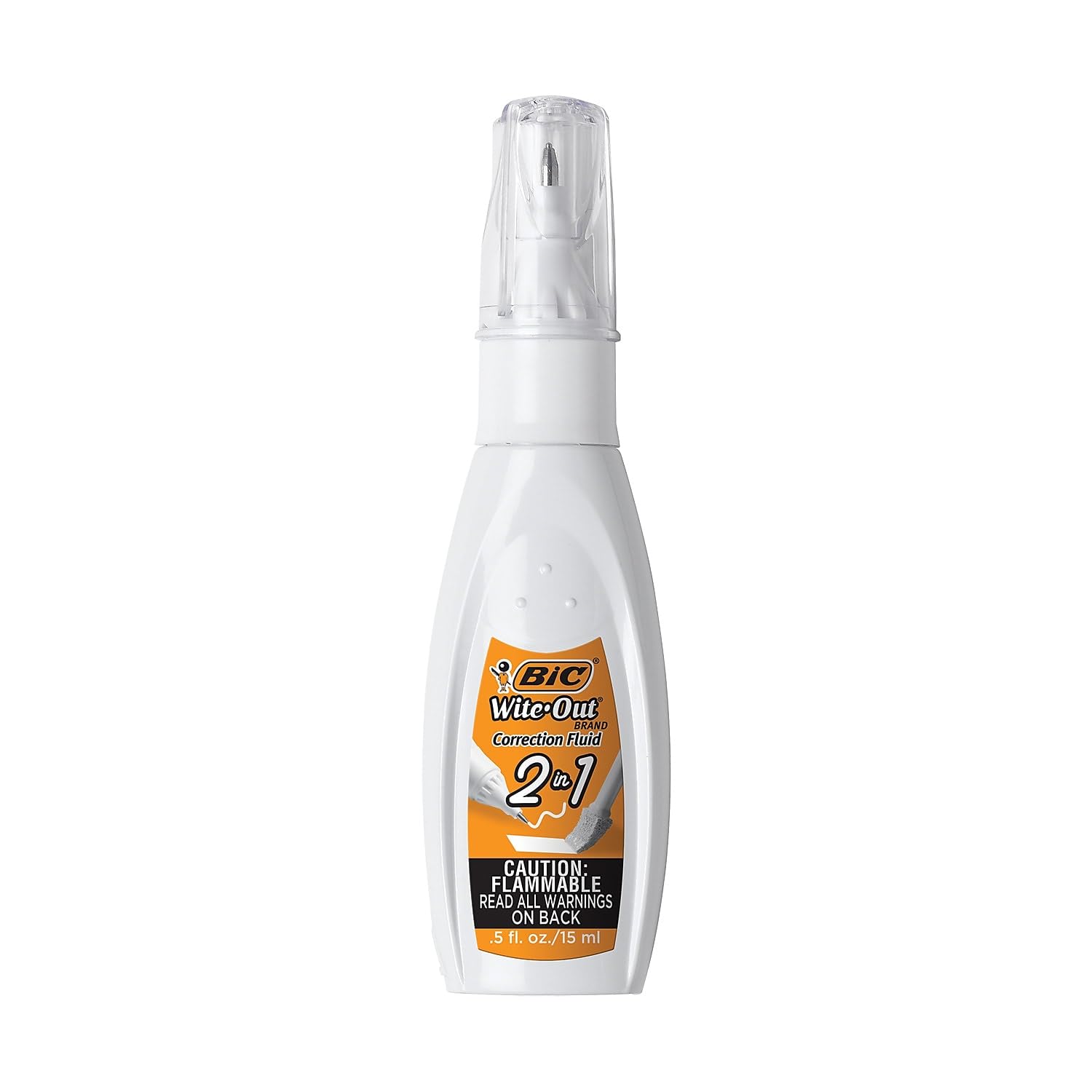 BIC WOPFP11 Wite-Out 2-in-1 Correction Fluid, 15 ml Bottle, White