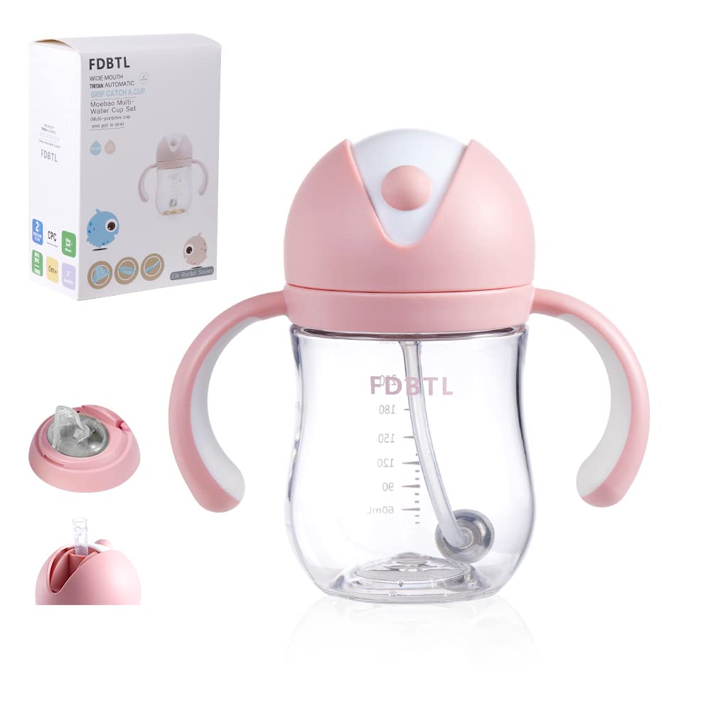 FDBTL Baby Straw Cup Soft Spout Sippy Cups Learner Cup with Removable Handles, Leak-Proof, Spill-Proof, A Straw Brush, Break-Proof Cups for Toddlers Infant (Pink 9oz)