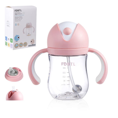 FDBTL Baby Straw Cup Soft Spout Sippy Cups Learner Cup with Removable Handles, Leak-Proof, Spill-Proof, A Straw Brush, Break-Proof Cups for Toddlers Infant (Pink 9oz)