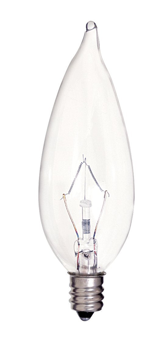 Satco S4465 25 Watt 212 Lumens CA9.5 Incandescent Soft White 2700K Candelabra Base Clear Krypton Light Bulb, Dimmable