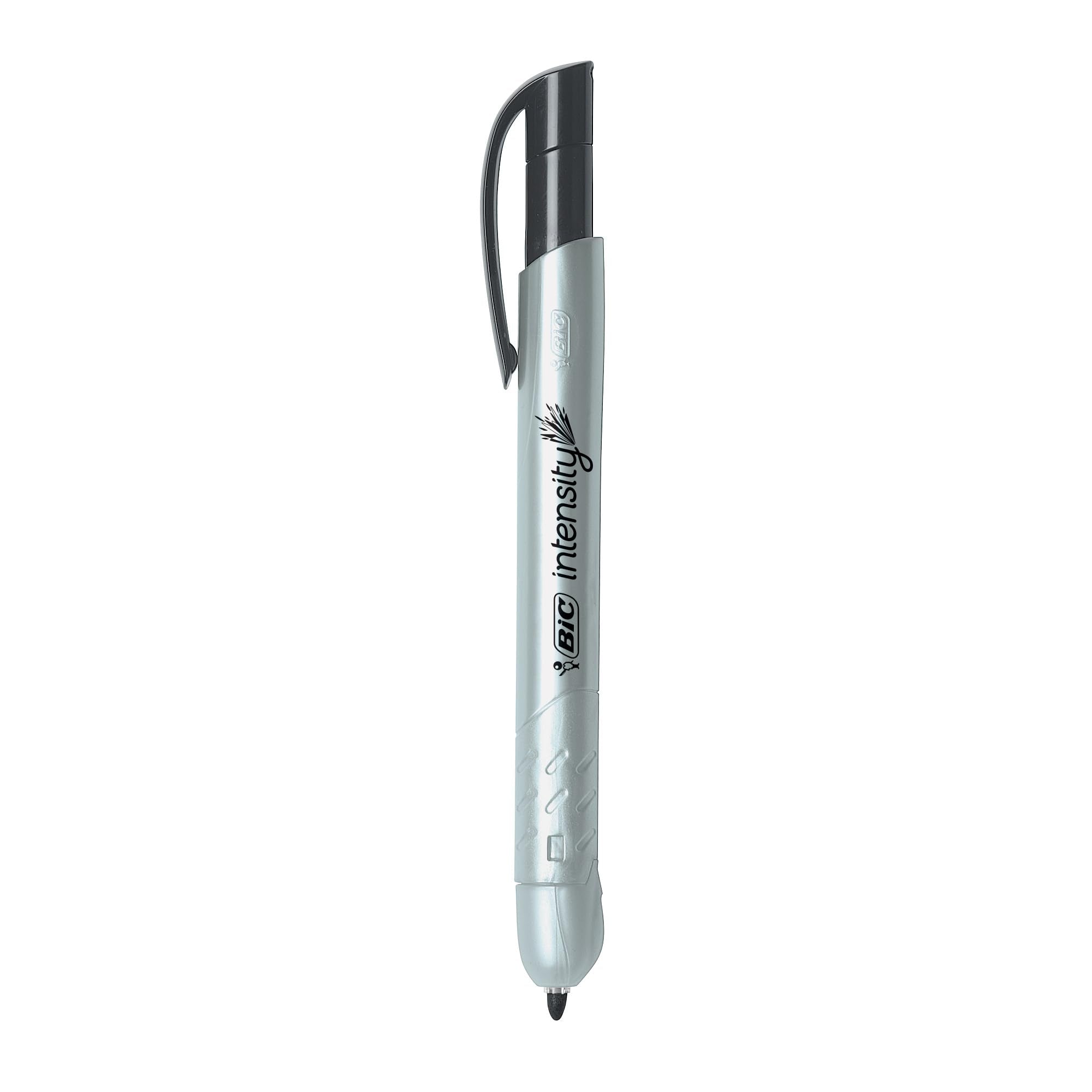 BIC Intensity Retractable Permanent Markers, Fine Bullet Tip, Black, 12-Count Pack, Permanent Markers for Teachers and Office Supplies