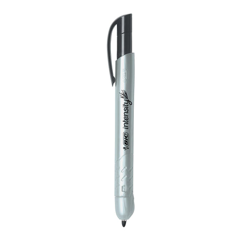 BIC Intensity Retractable Permanent Markers, Fine Bullet Tip, Black, 12-Count Pack, Permanent Markers for Teachers and Office Supplies
