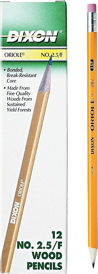 Dixon Oriole Woodcase Pencil, #2.5/F Medium Fine, Yellow Barrel, 12-Pack (12875)