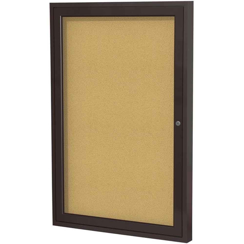 Ghent 36"x30" 1-Door indoor Enclosed Bulletin Board, Shatter Resistant, with Lock, Bronze Aluminum Frame - Natural Cork (PB13630K) Made in the USA