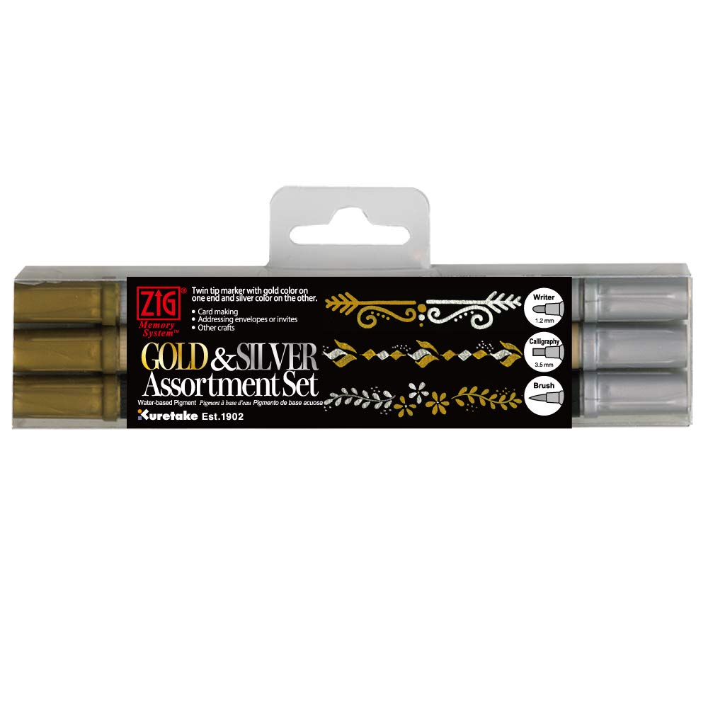 Kuretake Zig Gold and Silver pens Assortment Set, Professional Quality for Artist, Christmas Card, Brush Lettering, Illustration, Card Making, Writing, AP-Certified, Made in Japan