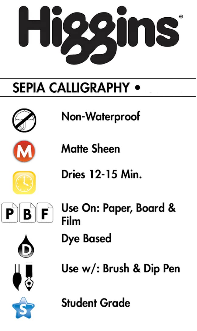 Higgins Sepia Calligraphy Ink, 2.5 Ounce (46036)