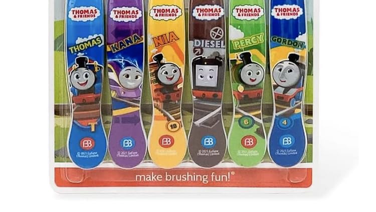 Brush Buddies Thomas & Friends Kids Toothbrush Set 6 Pack Soft Bristle Toddler Toothbrush Ages 2+ Small Head Easy Grip Handle Fun Character Toothbrushes Kids Oral Care