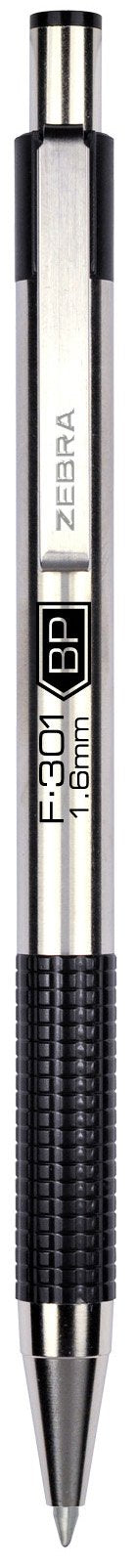 Zebra Pen F-301 Ballpoint Bold Point 1.6mm Stainless Steel Retractable Ballpoint 1-Pack – Easy-Glide Ink, Non-Slip Grip, Metal Clip, Refillable with F-Refill, Professional Design (27311)