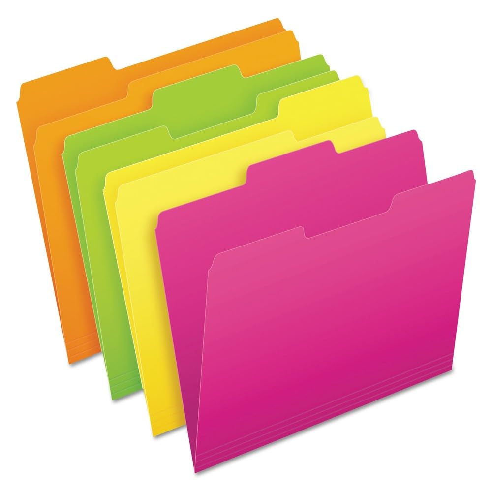 Pendaflex Glow File Folders, 1/3 Cut, 8 1/2" x 11", Letter Size, Assorted Colors, Pack of 24