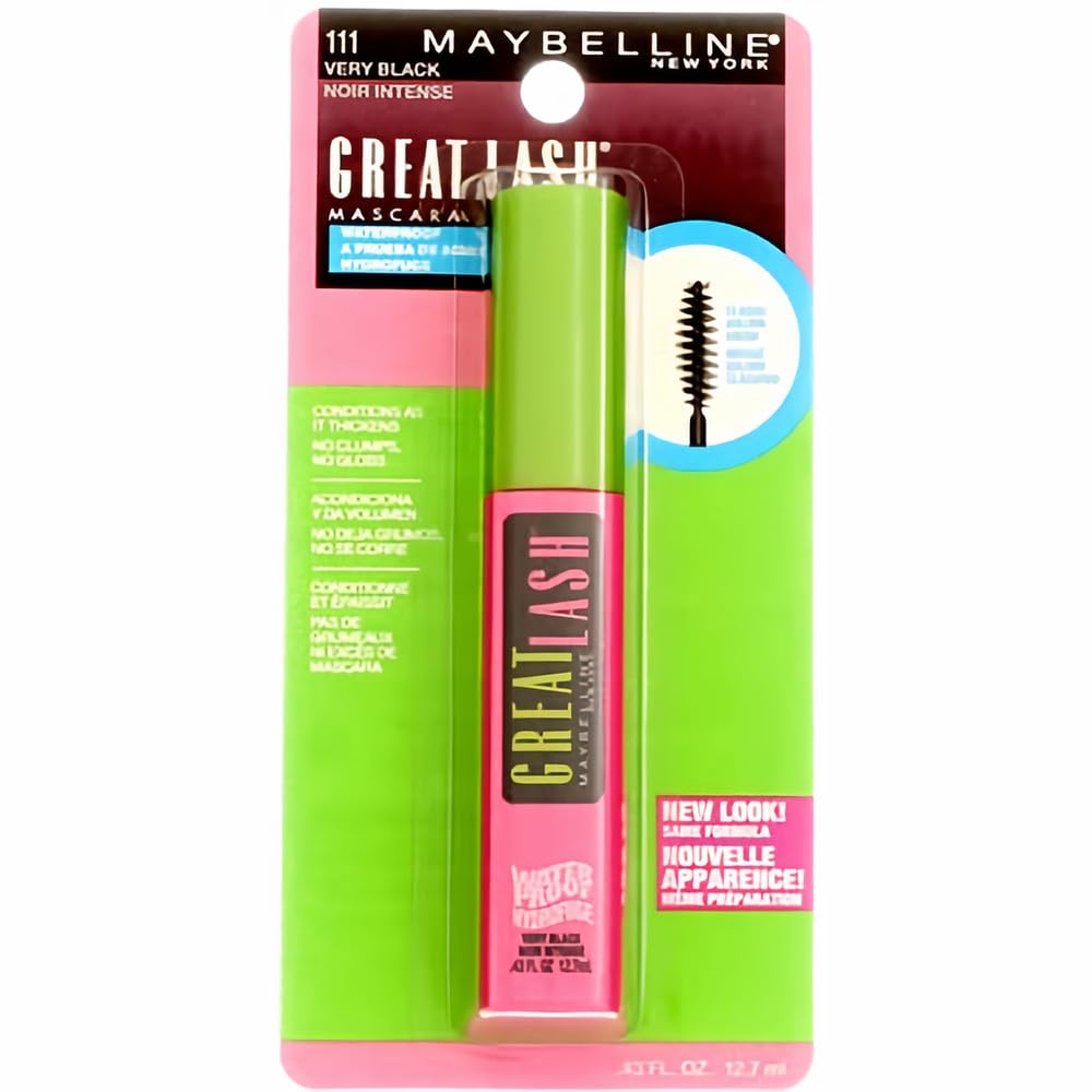 Maybelline Great Lash Waterproof Mascara, Very Black [111], 0.43 oz (Pack of 5)