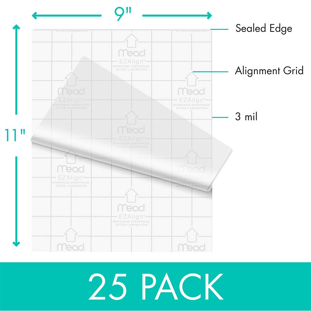 Mead 39027 Thermal Laminating Pouches, Lamination Sheets, Letter Size Pouch, 3 Mil, EZ-Align, 25 Pack (39027)