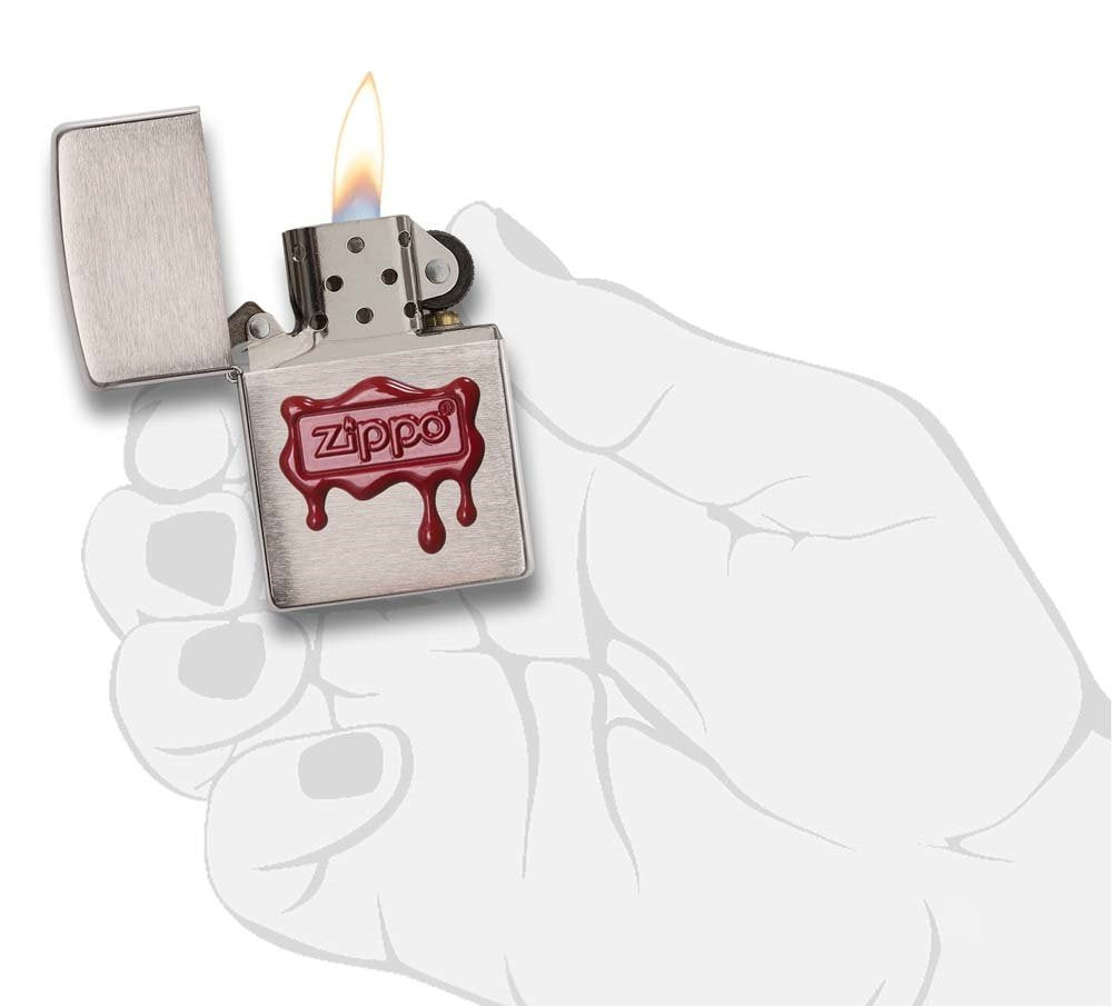 Zippo Red Wax Seal Brush Chrome Pocket Lighter