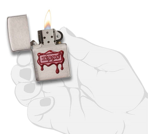 Zippo Red Wax Seal Brush Chrome Pocket Lighter