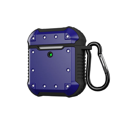 TALK WORKS AirPods Case Cover with Keychain - Rugged Protective Hard Skin for AirPods Keychain Case Clip Carabiner Wireless Charging Compatible with Apple Air Pod Carrying Case Series 1 & 2 - Navy