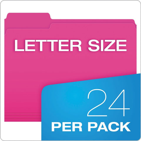 Pendaflex Glow File Folders, 1/3 Cut, 8 1/2" x 11", Letter Size, Assorted Colors, Pack of 24