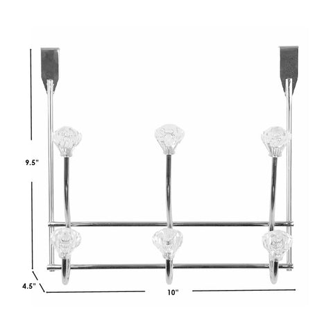Home Basics 3 Hook Over the Door Hooks with Crystal Knobs, Organize Clothes, Coats, Robes, Towels For Bedroom, Bathroom Or Closet, Chrome
