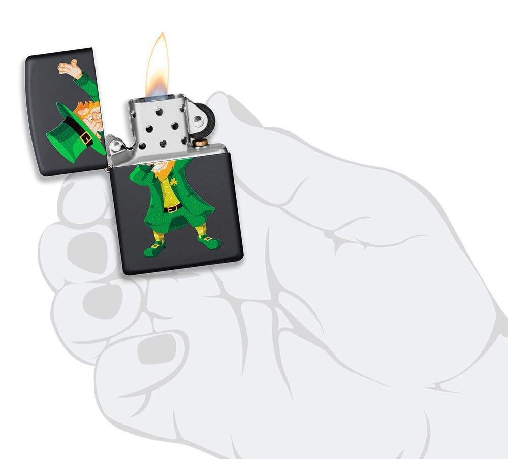 Zippo Dabbing Leprechaun Design Black Matte Pocket Lighter