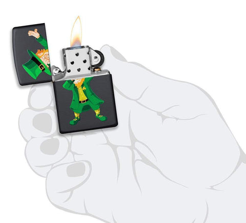 Zippo Dabbing Leprechaun Design Black Matte Pocket Lighter