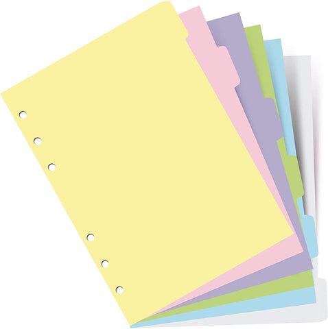 Filofax B1326144, 6-tab index Organizer refill, A5 size, Pastel colors, Blank