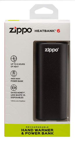 Zippo Black HeatBank 6 Rechargeable Hand Warmer