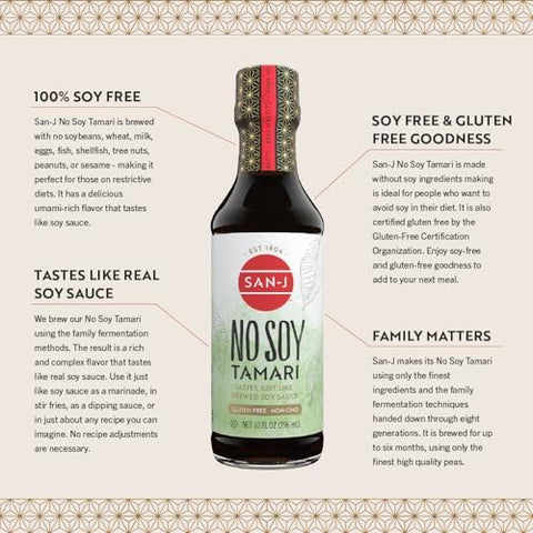 San-J - No Soy Tamari - Specially Brewed Soy Sauce Alternative - 10 oz. Bottle