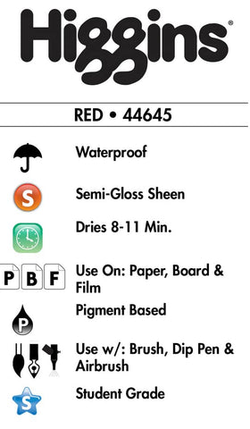 Higgins Pigmented Drawing Ink, Red, 1 Ounce Bottle (44645)