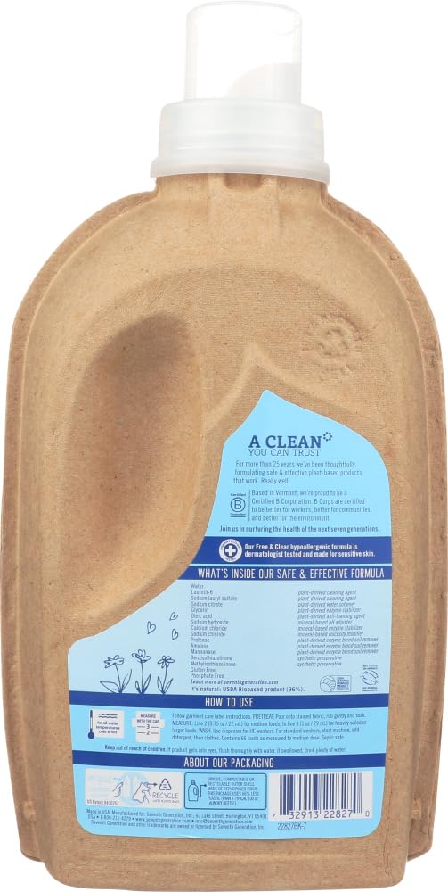 Seventh Generation Liquid Laundry Detergent, Free and Clear, 50 Fl Oz