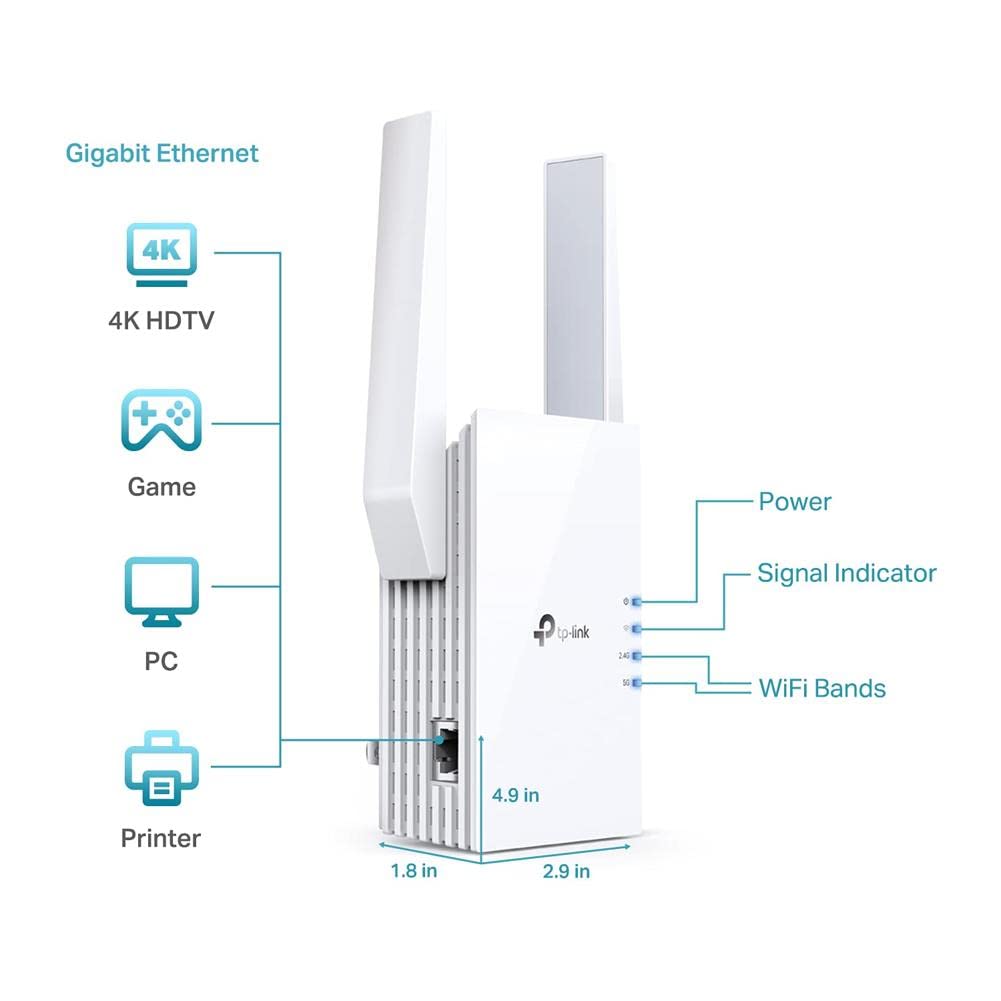 TP-Link AX1800 WiFi 6 Extender(RE605X)-Internet Booster, Covers up to 1500 sq.ft and 30 Devices,Dual Band Repeater up to 1.8Gbps Speed, AP Mode, Gigabit Port (Renewed)