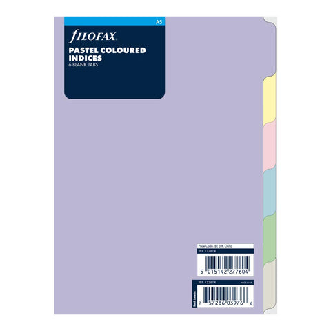 Filofax B1326144, 6-tab index Organizer refill, A5 size, Pastel colors, Blank