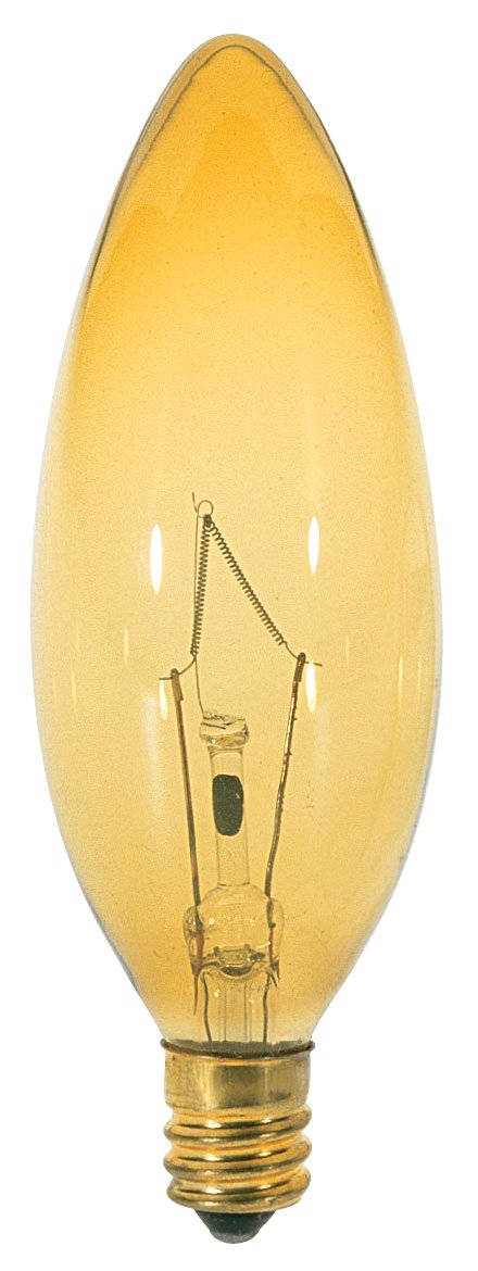 Satco S3813 25 Watt B9.5 Incandescent 120 Volt Candelabra Base Light Bulb, Transparent Amber