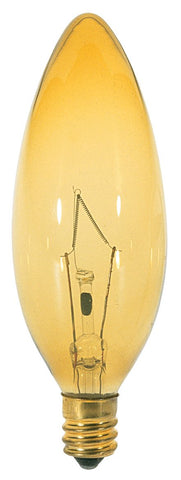 Satco S3813 25 Watt B9.5 Incandescent 120 Volt Candelabra Base Light Bulb, Transparent Amber