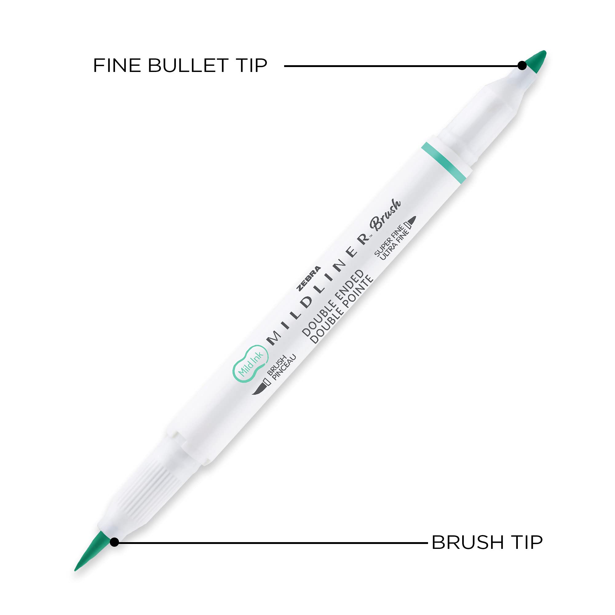 Zebra Pen, Mildliner Dual-Ended Brush Pens, 25 Assorted Colors, Soft Mild Ink, Brush and Fine Bullet Tips, No Bleed-Through Pigment Ink for Journaling, Calligraphy, Planners, Art, 25-Pack (79125)