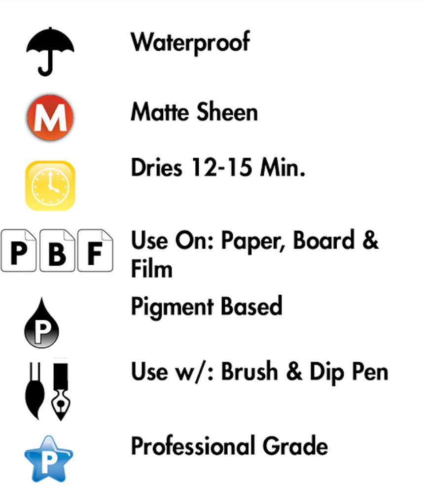 Higgins Black India Pigmented Drawing Ink, 32 Ounce Bottle (44204)