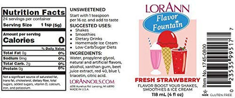 LorAnn Fresh Strawberry Flavor Fountain, 4 oz Bottle