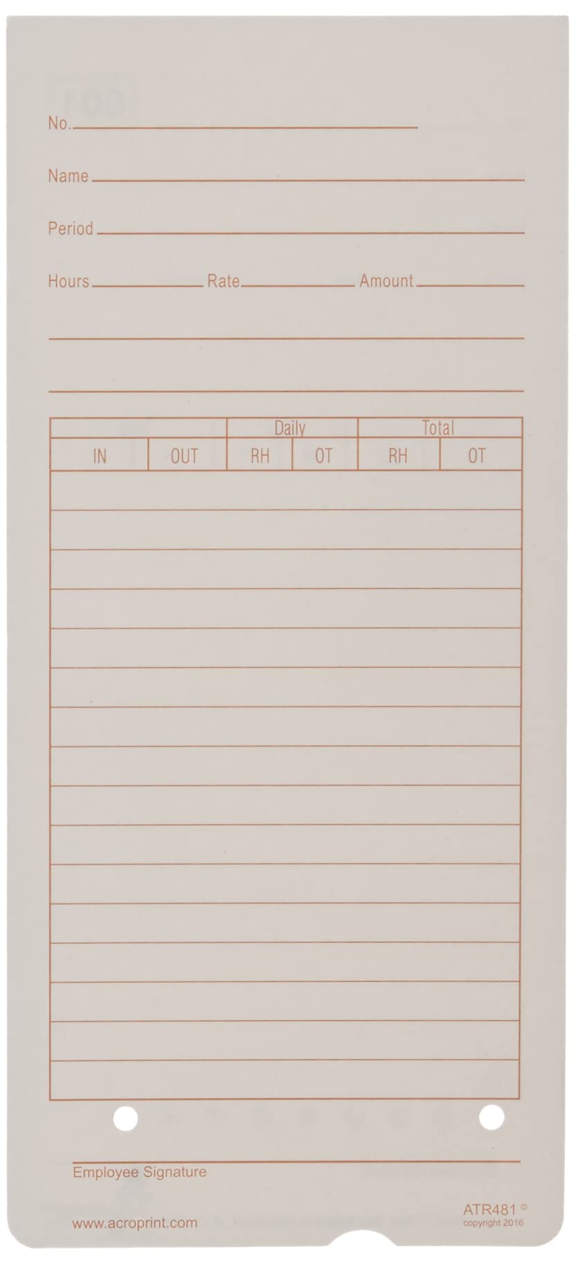 Acroprint 09-9115-000 Time Cards for ATR480 Time Clock, 50 Count(Pack of 1)