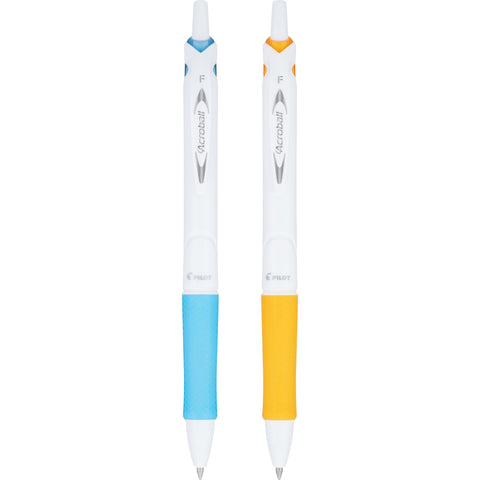 PILOT Acroball PureWhite Advanced Ink Refillable & Retractable Ball Point Pens with Silver Accents, Fine Point, Black Ink