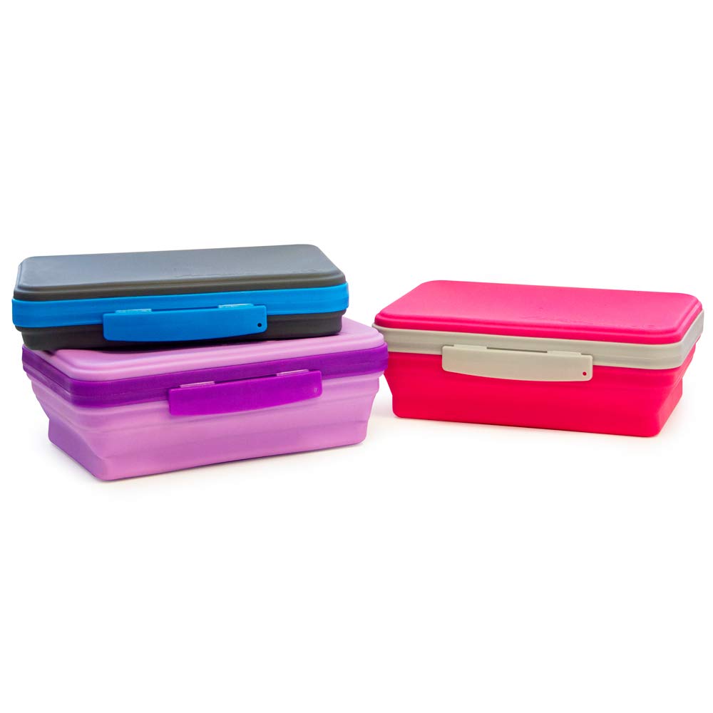 It's Academic Flexi Storage Box with Lid, Collapsible Pencil Case Design for Craft and School Supplies, Pink/Gray