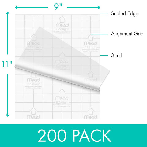 Mead Thermal Laminating Pouches, Lamination Sheets, Letter Size Pouch, 3 Mil, EZ-Align, 200 Pack (39031)