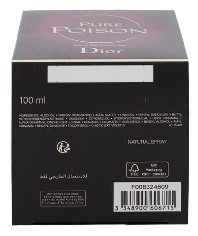 Christian Dior Pure Poison Eau de Parfum Spray, 3.4 Ounce, floral fragrance, Multicolor