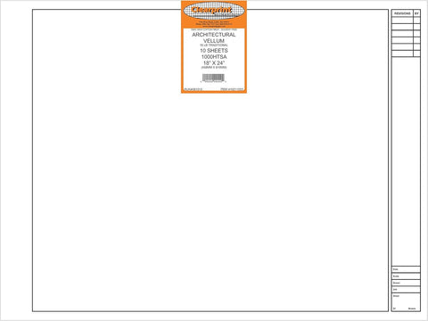 Clearprint 18" x 24" 1000H Design Vellum Sheets with Architect Title Block, 16 lb., 100% Cotton, 10 Sheets Per Pack, 1 Each