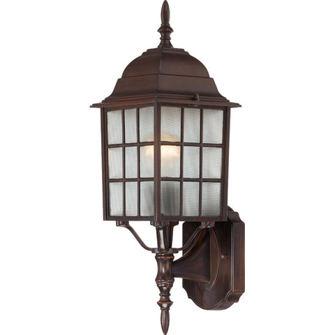 Nuvo Lighting 60/4902 Adams One Light Wall Lantern/Arm Up 100 Watt A19 Max. Frosted Glass Rustic Bronze Outdoor Fixture