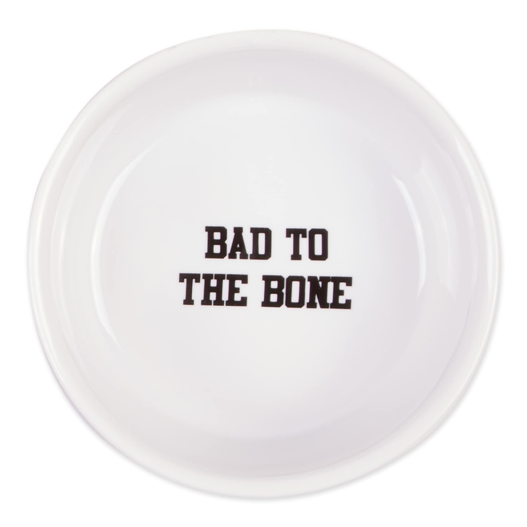 Bone Dry Ceramic Food & Water Bowls for Pets Non-Slip for Secure, Less Messy Feeding, Microwave & Dishwasher Safe, Small Set, 4.25x2, Bad to The Bone, 2 Count